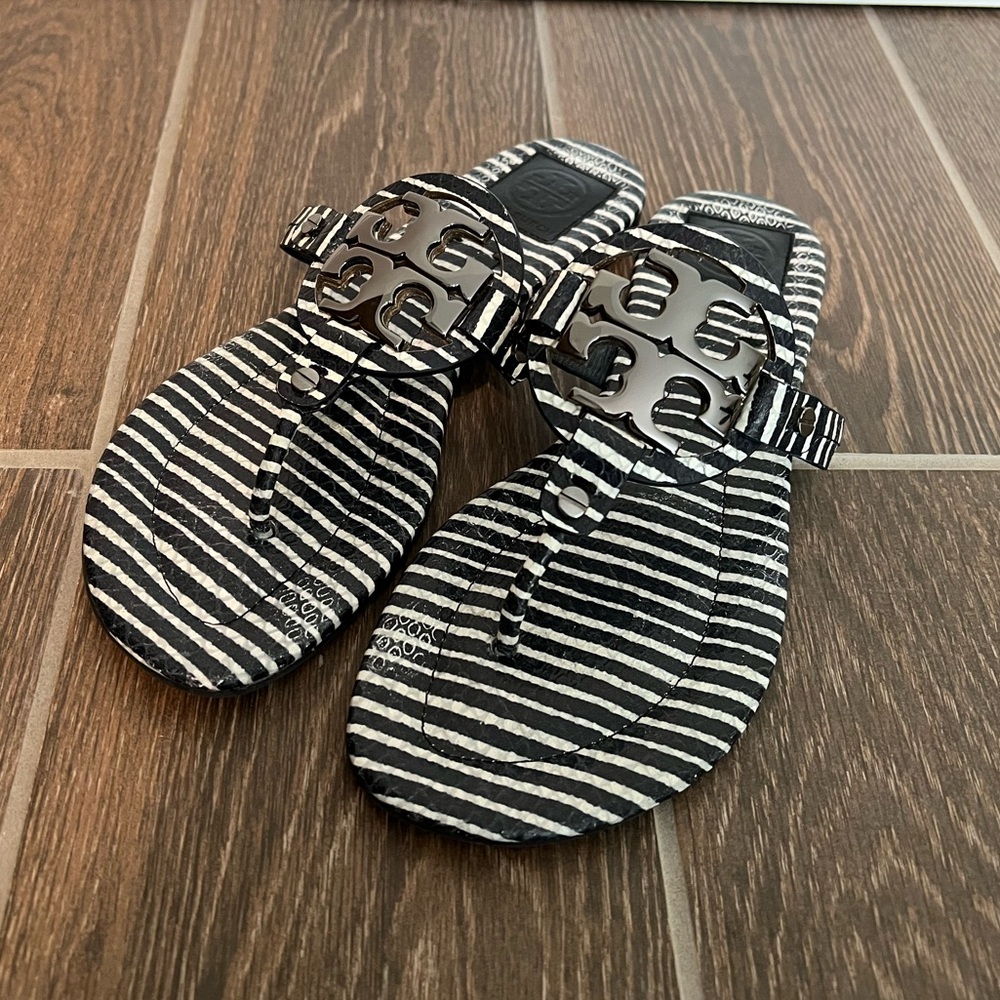 Navy Striped Tory Burch Sandals
